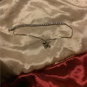 Silver-Tone Beaded Pendant Necklace and Rhinestone Bracelet Set